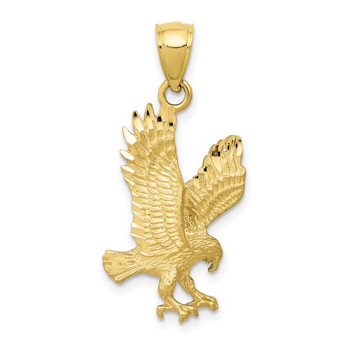 10k Yellow Gold Diamond-Cut Eagle Pendant with Satin Finish 7/8in