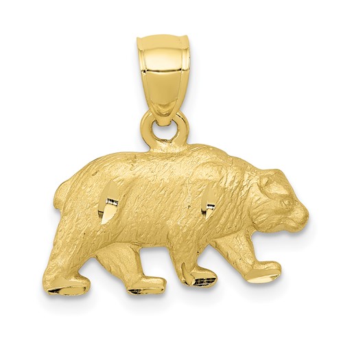 10k Yellow Gold Small Diamond-cut Bear Pendant