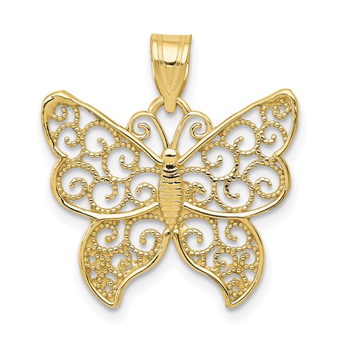 10k Yellow Gold Filigree Butterfly Pendant 3/4in