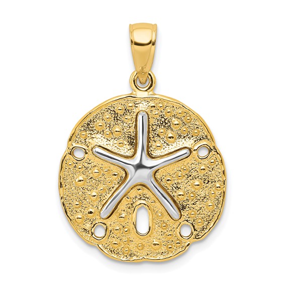 10k Two-tone Gold Sand Dollar Starfish Pendant 3/4in