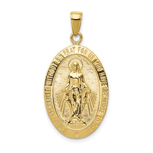 10k Yellow Gold Miraculous Medal with Satin and Polished Finish 1in