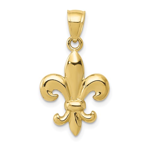 10k Yellow Gold Classic Fleur de Lis Pendant 3/4in