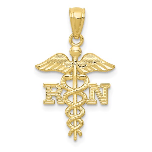10k Yellow Gold Diamondcut Registered Nurse Caduceus Pendant 5/8in 10K6119