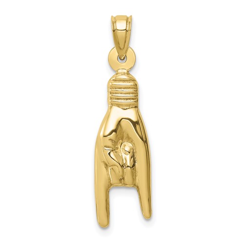 10k Yellow Gold 3-D Mano Cornuto Good Luck Pendant 1in