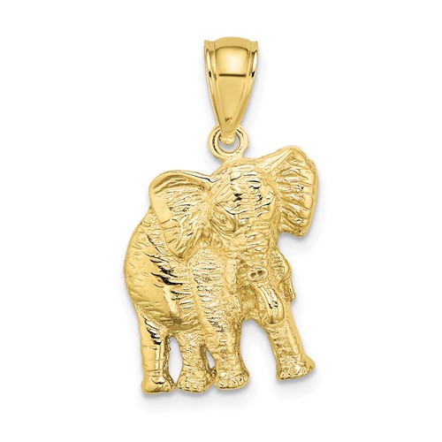 10k Yellow Gold Elephant Pendant with Raised Trunk 5/8in