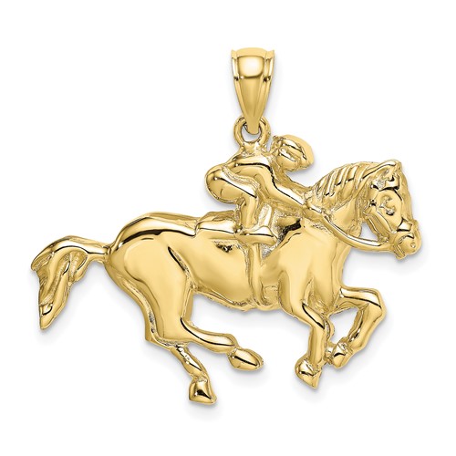 10k Yellow Gold Racing Jockey on Horse Pendant 7/8in