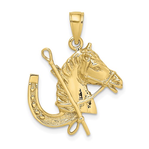 10k Yellow Gold Horse Head Pendant With Shoe And Crop 3/4in