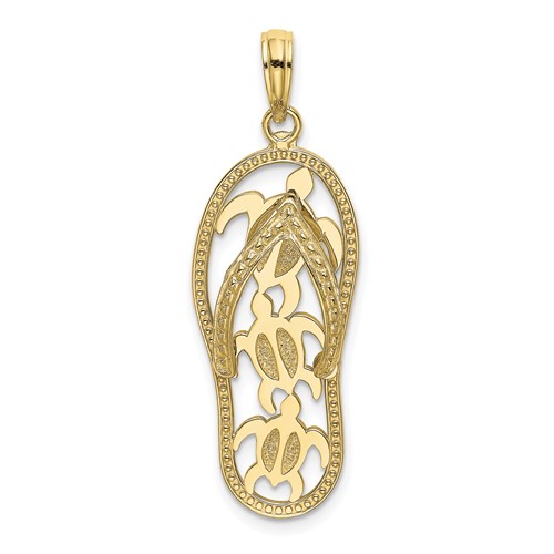 10k Yellow Gold Flip-Flop Pendant with Three Turtles