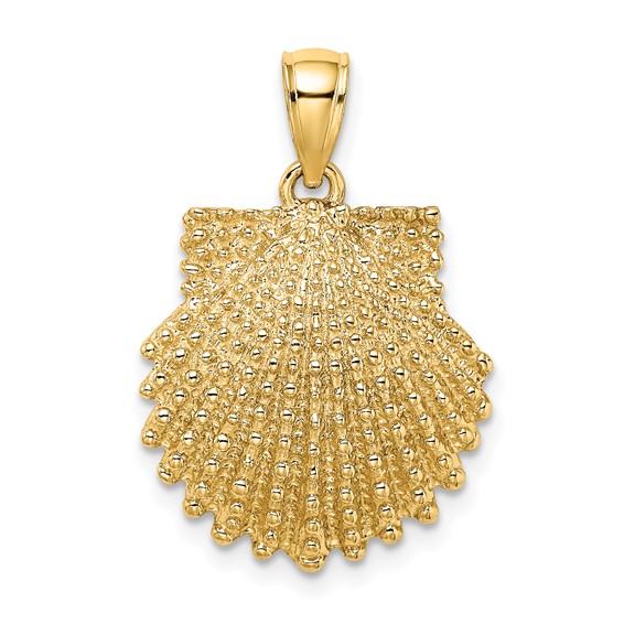 10k Yellow Gold Small Scallop Shell Pendant with Beaded Finish
