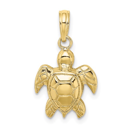 10k Yellow Gold 2-D Sea Turtle Pendant 5/8in