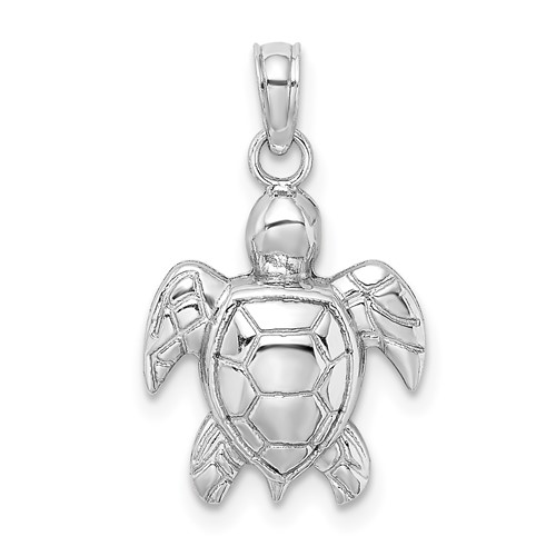 10k White Gold 2-D Sea Turtle Pendant 5/8in