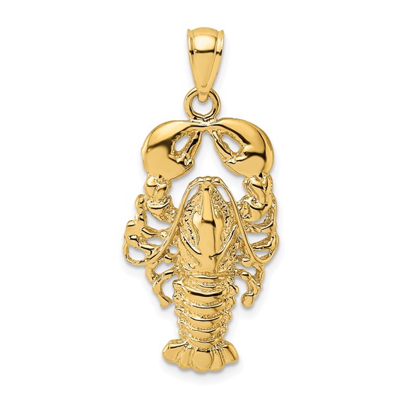10k Yellow Gold Maine Lobster Pendant with Polished Finish