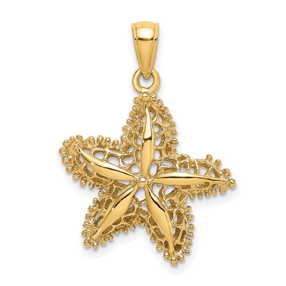 10k Yellow Gold Starfish Filigree Pendant 3/4in