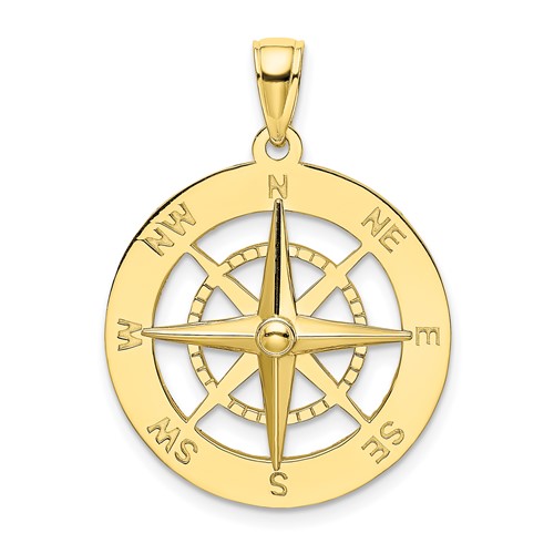 10k Yellow Gold Nautical Compass Pendant 7/8in
