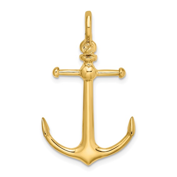 10k Yellow Gold 3-D Anchor Pendant 1 1/4in