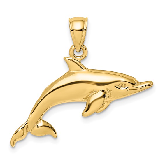 14k Yellow Gold Swimming Dolphin Pendant