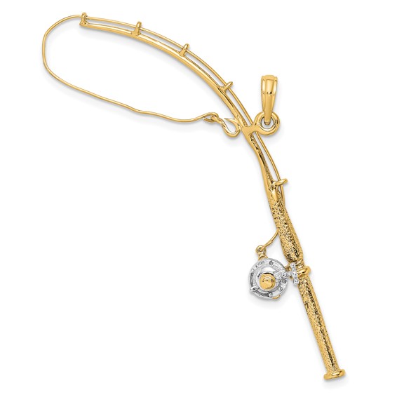 10k Yellow Gold Moveable Fishing Pole Pendant With Reel