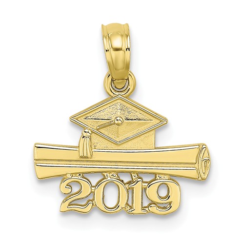 10k Yellow Gold 2019 Graduation Cap and Diploma Pendant