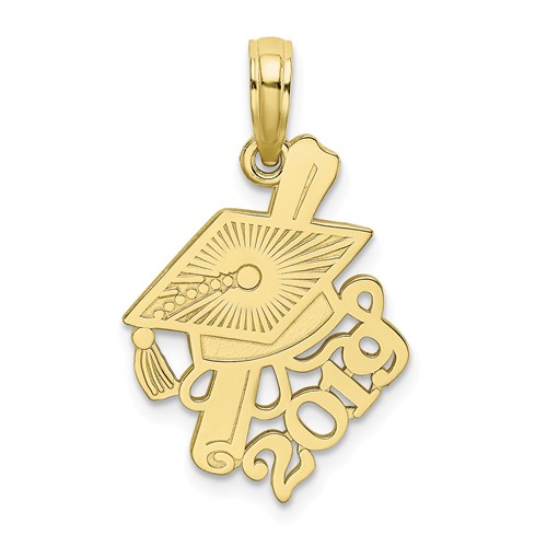 10k Yellow Gold Slanted 2019 Graduation Cap and Diploma Charm 3/4in