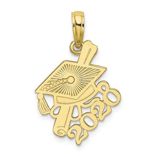 10k Yellow Gold Slanted 2020 Graduation Cap and Diploma Charm 3/4in