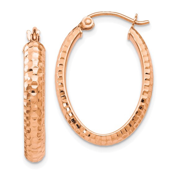 10kt Rose Gold 7/8in Diamond-cut Oval Hoop Earrings