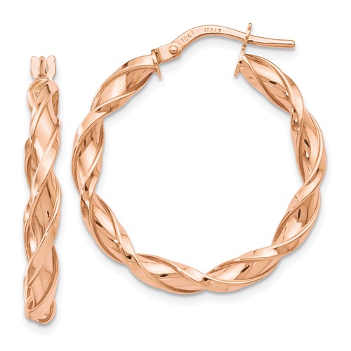 10k Rose Gold Twisted Hoop Earrings 1in