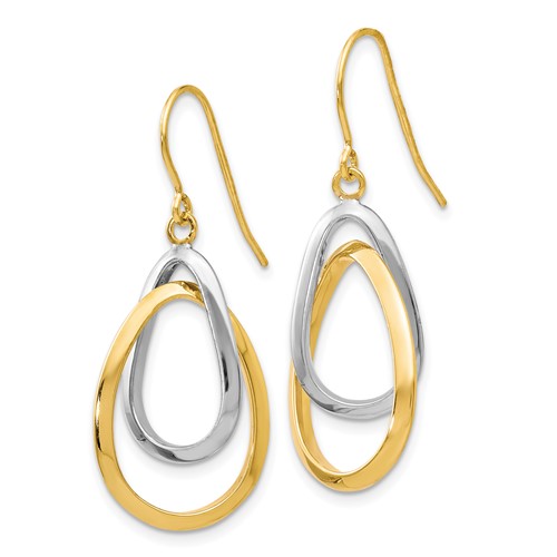 10K Two-tone Gold Interlocking Oval Dangle Earrings With French Wire