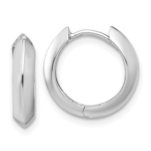 10k White Gold Hinged Huggie Earrings With Knife Edge And Polished Finish