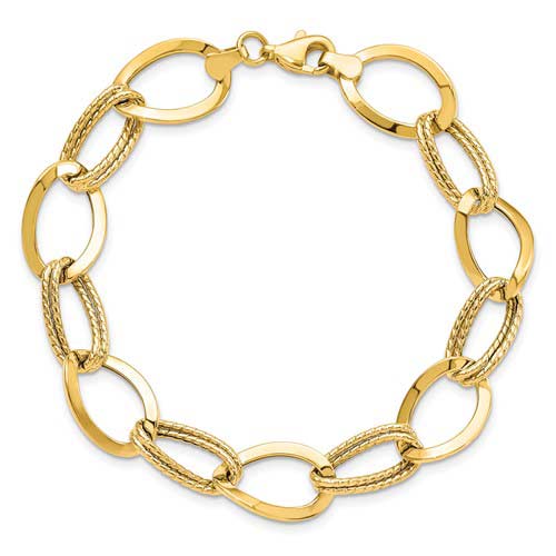 10kt Yellow Gold 7 1/2in Textured and Polished Link Bracelet