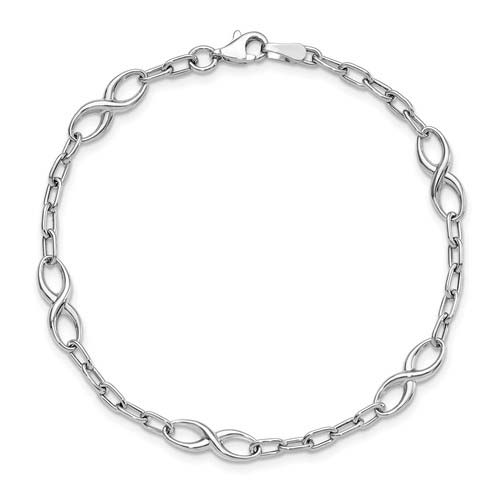 10k White Gold Infinity Link Bracelet with Polished Finish 7.5in