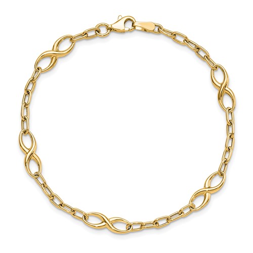 10k Yellow Gold Infinity and Cable Link Bracelet 7.5in