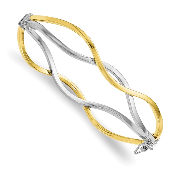 10k Two-tone Gold Italian Split Wave Bangle Bracelet