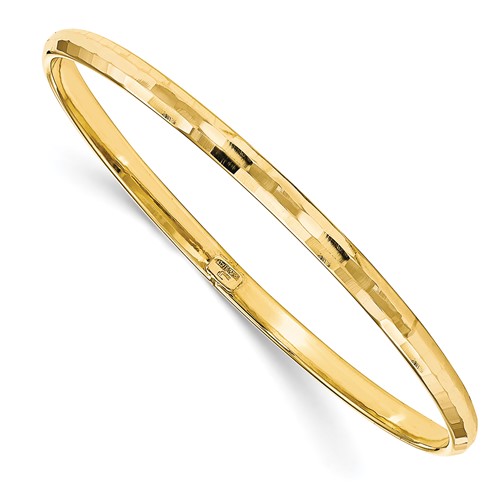 10k Yellow Gold 7in Italian Polished Textured Slip-on Bangle Bracelet