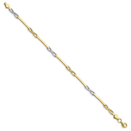 10k Yellow Gold Infinity Bar Link Bracelet with Rhodium 7.5in
