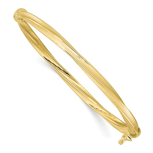 10k Yellow Gold Polished Brushed Twist Bangle Bracelet 7in