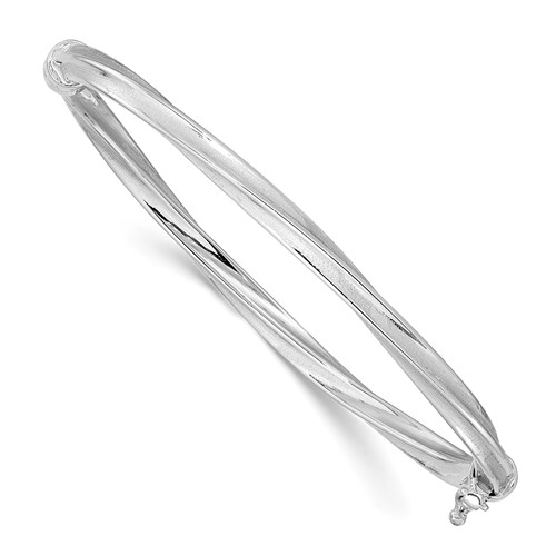 10k White Gold Twist Bangle Bracelet with Polished and Brushed Finish 7in