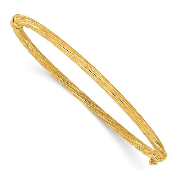 10k Yellow Gold Textured Twisted Hinged Bangle Bracelet 7in