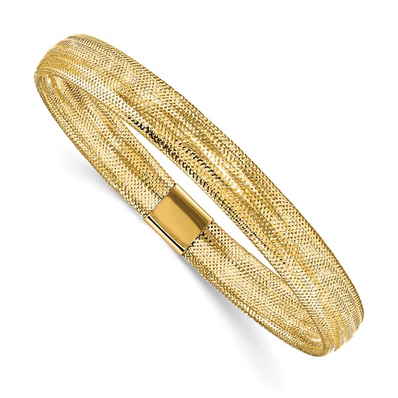 10k Yellow Gold Flat Stretch Mesh Bangle Bracelet