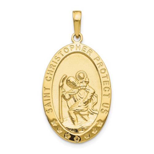 10k Yellow Gold 1in Oval St Christopher Medal Pendant