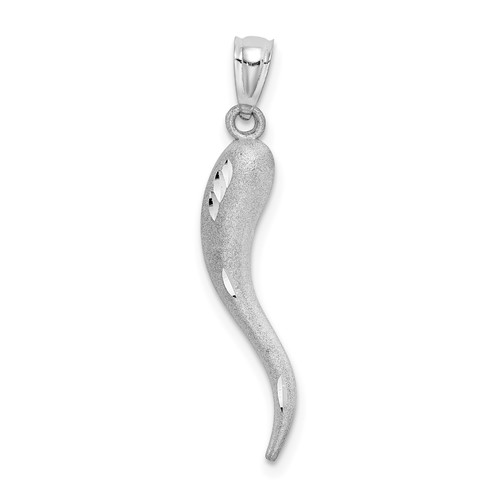 10k White Gold Diamond-cut Italian Horn Pendant 1in