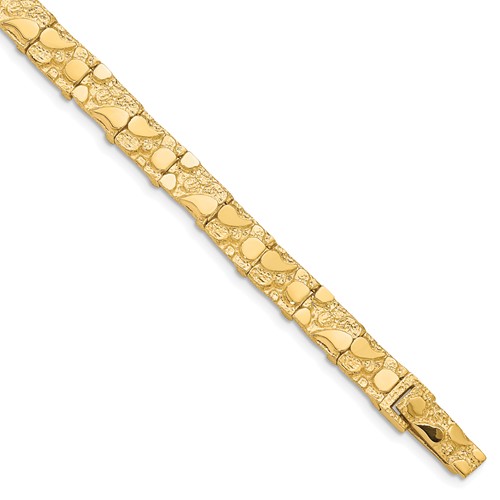10k Yellow Gold Men's 8in Nugget Bracelet 7mm Wide