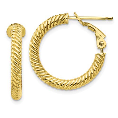 10k Yellow Gold Italian Round Twist Hoop Earrings Omega Backs 3/4in