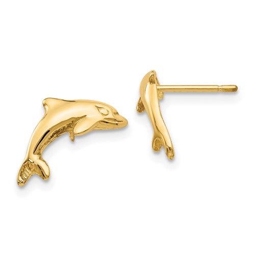 10k Yellow Gold Small Jumping Dolphins Earrings