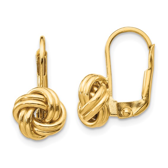 10k Yellow Gold Italian Love Knot Leverback Earrings