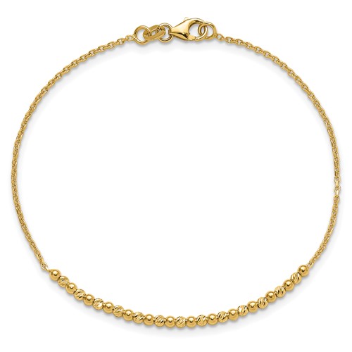 10k Yellow Gold Cable Link and Diamond-cut Bead Bracelet 7.5in