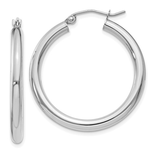 10k White Gold 1 1/4in Round Hoop Earrings 3mm