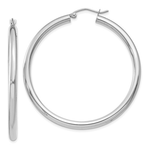 10k White Gold 1.75in Lightweight Round Hoop Earrings 3mm
