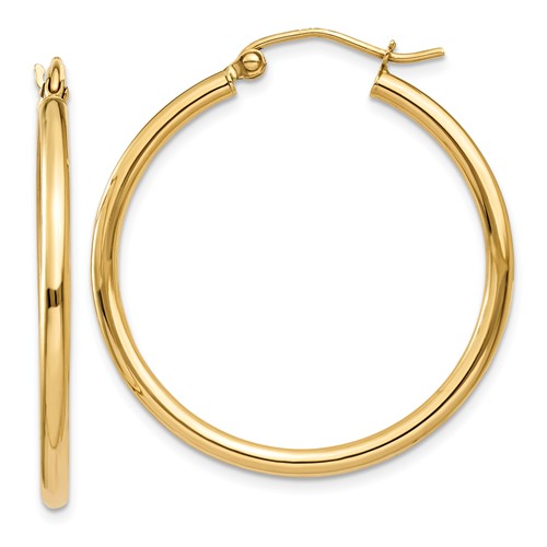 10kt Yellow Gold 1in Classic Hoop Earrings 2mm