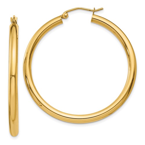 10k Yellow Gold 1 1/2in Round Hoop Earrings 3mm