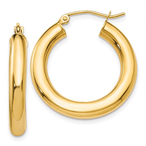 10k Yellow Gold 1in Lightweight Round Hoop Earrings 4mm
